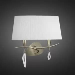 Mara wall light 2 E14 bulbs, antique brass with ivory white lampshade