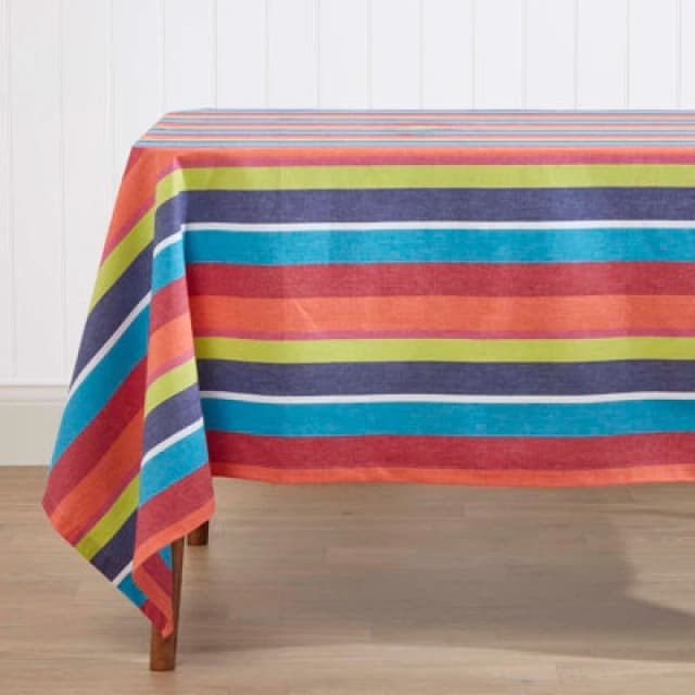 Homescapes Striped Cotton Tablecloth, 137cm x 137cm Multi