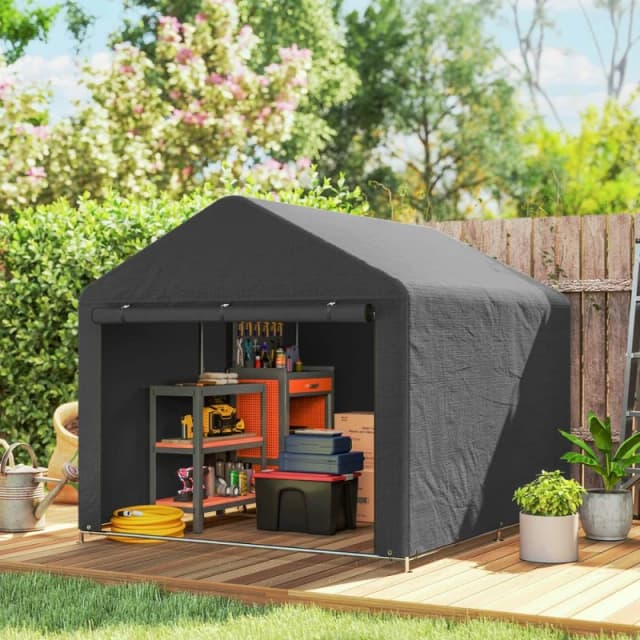 OUTSUNNY 6.6 x 7.8ft Garden Storage Shed Tent Bike Tent, Dark Grey Dark Grey Unisex