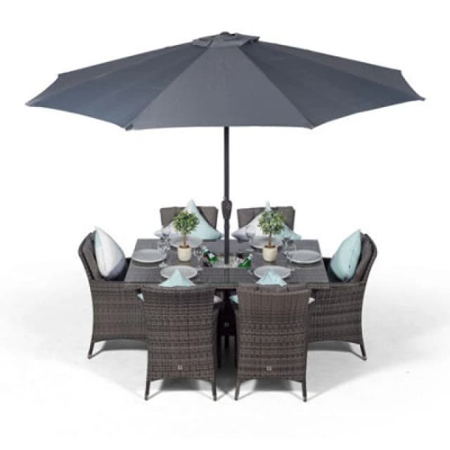 Thats Furniture Savannah Rectangle 6 Seat Rattan Dining Set Ice Bucket Drinks Cooler in Grey Grey Unisex