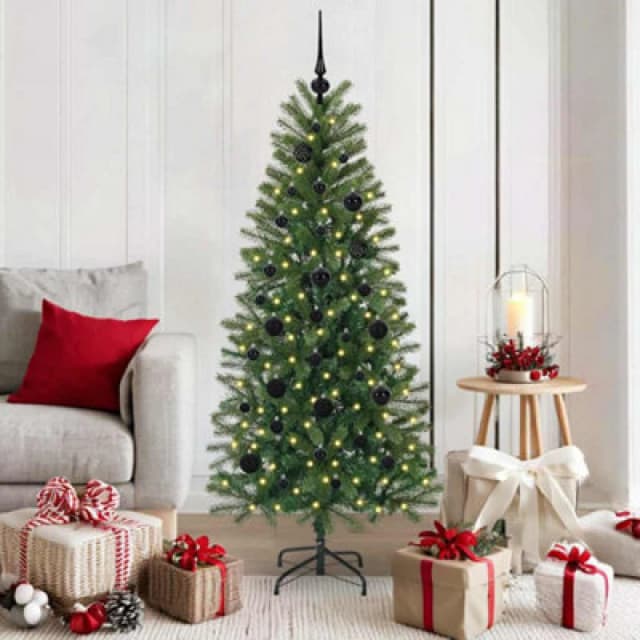 vidaXL Artificial Christmas Tree with 150 LEDs with Black Balls Green 150cm PE and PVC, Green 3397342