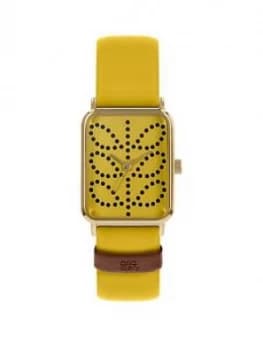 Orla Kiely Orla Kiely Yellow Stem Print Tank Dial Yellow Leather Strap Watch