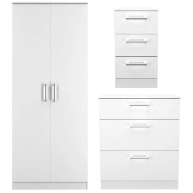 Ready Assembled 2 U Reydale 3 Piece Bedroom Furniture pack (Ready Assembled) in White Size: Large White Unisex Large