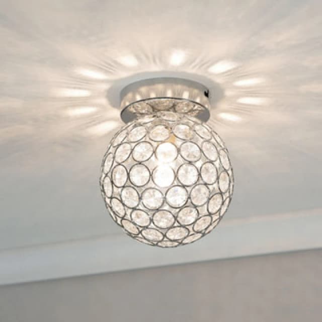 ValueLights Ella Chrome Sphere Globe Jewel Flush Ceiling Light with LED Bulb Silver
