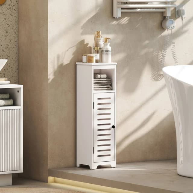 HOMCOM Bathroom Cabinet, Bathroom Floor Cabinet with Adjustable Shelf, White White Unisex