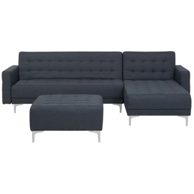 Beliani Modular Corner Sofa Bed 4 Seater Aberdeen Fabric Dark Grey With Ottoman Left Hand