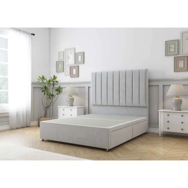 Sloomy Kansas Silver Plush Divan Bed Base No Drawers With 26" Strutted Headboard 2'6 Small Single