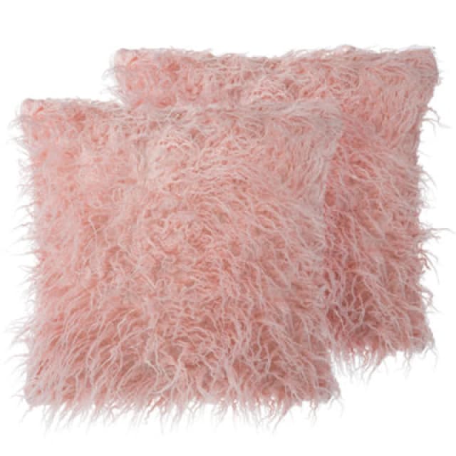 Beliani Set Of 2 Decorative Cushions Daisy Faux Fur 45 X 45cm Pink Solid