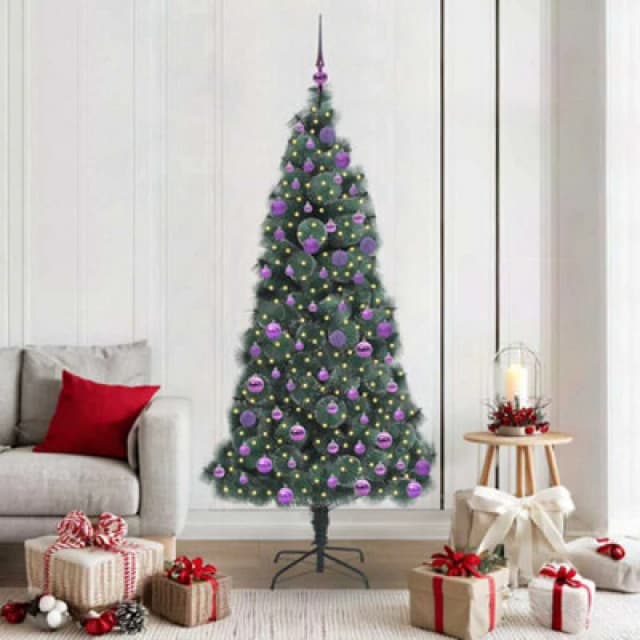 vidaXL Artificial Pre-lit Christmas Tree with Lilac Ball Set Green 180 cm, Green 3396172