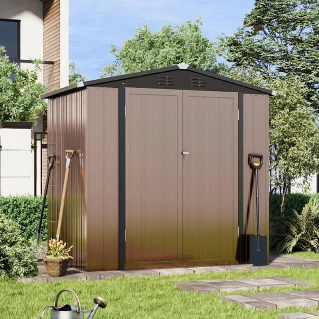 Breeins Outdoor 4x6fts Storage Metal Shed, Brown Brown L