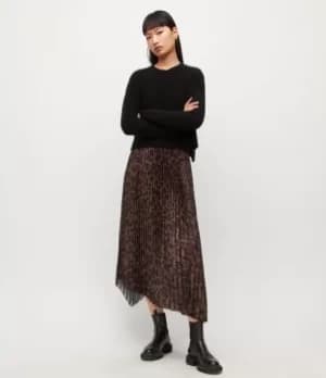 AllSaints Womens Leoni Leo 2-In-1 Midi Dress, Black and Brown, Size: S