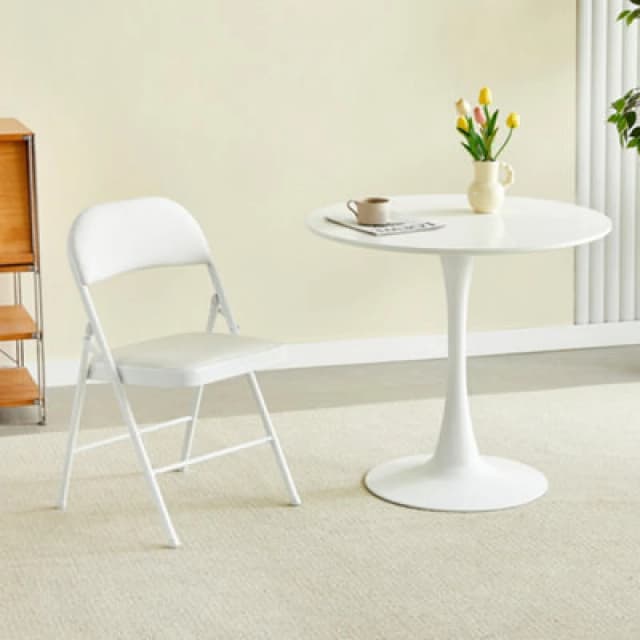 MCC Direct Single Folding Dining Chair Metal Frame Padded Seat White