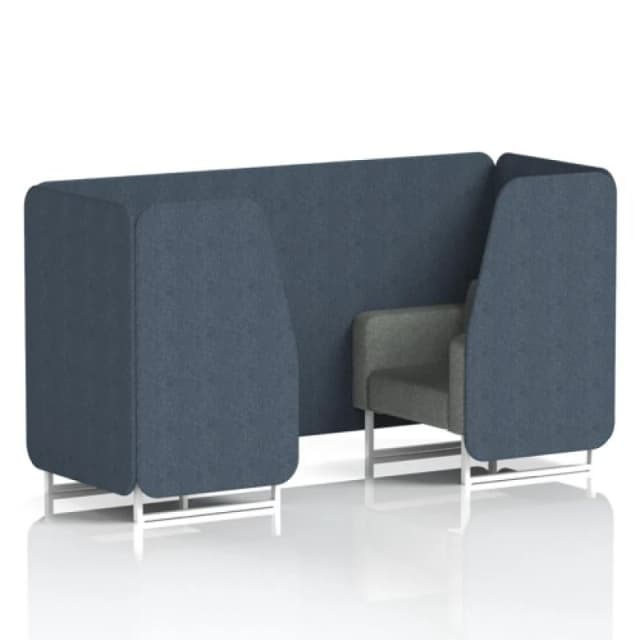 Brixworth 2 Seater Office Booth with Front Panel - White Legs in Rivet Fabric - Crucible Panels and Prime Sofa
