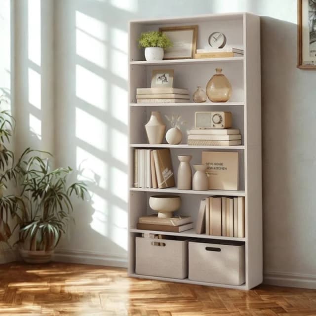 Pirlo Plush 5 Tier Free Standing Bookcase Shelf For Living Room Storage in White White Unisex