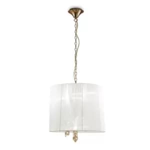 Tiffany Pendant 3+3 Light E14+G9, French Gold With White Shade & Clear Crystal