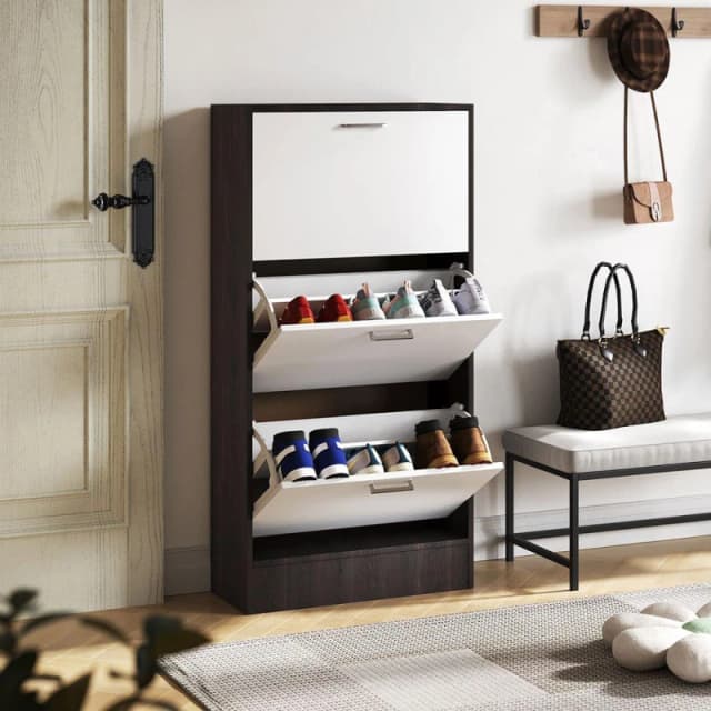 Kabinet UK 3 Layer Wooden Shoe Rack Drawer Black and White White unisex One Size