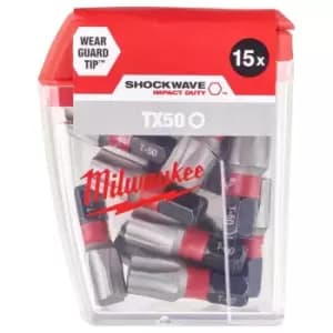 Milwaukee Shockwave Impact Duty Torx Screwdriver Bits TX50 25mm Pack of 15