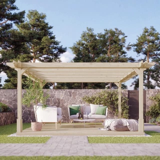 Rutland County Garden Furniture Ltd Double Premium Pergola & Decking Kit, L300 x W300 cm, Rustic Brown in Light Green Light Green Unisex