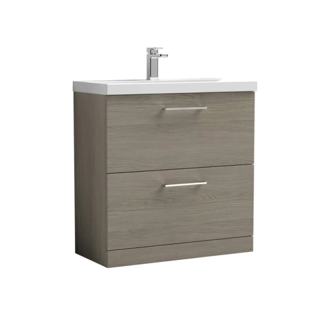 Balterley Floor 2 Soft Close Drawer, Bathroom Vanity Unit, Solace Oak, 800mm in Brown Brown Unisex