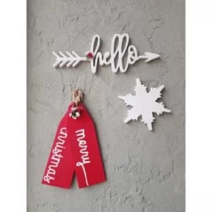 Christmas Set Red White Decorative Wooden Wall Accessory