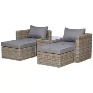 Outsunny 5 Pcs Rattan Garden Furniture Set Single Sofa Stool Coffeetable