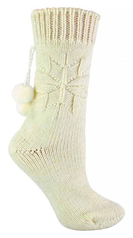 sock snob Ladies Alpaca Slipper Socks With Pom Poms - Cream