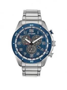 Citizen Eco-Drive Blue Metallic Chronograph Dial Stainless Steel Bracelet Mens Watch
