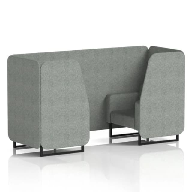 Brixworth 2 Seater Office Booth with Front Panel - Black Legs in Rivet Fabric - Prime Panels and Sofa