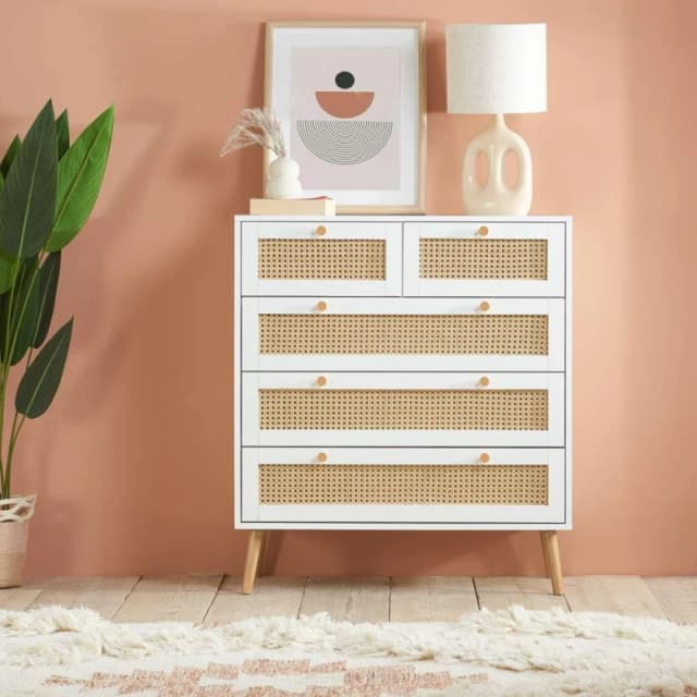 Birlea Croxley Rattan and White 32 Drawer Chest of Drawers