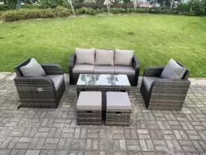 Fimous 5 Seater Outdoor Dark Grey Rattan Lounge Complete Sofa Set with Oblong Coffee Table and 2 Stools