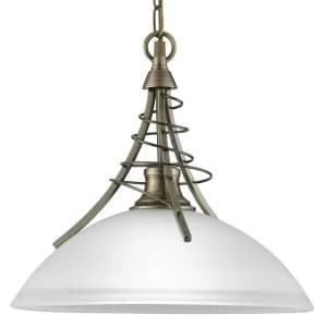 1 Light Dome Ceiling Pendant Antique Brass with Opal Glass Shade, E27