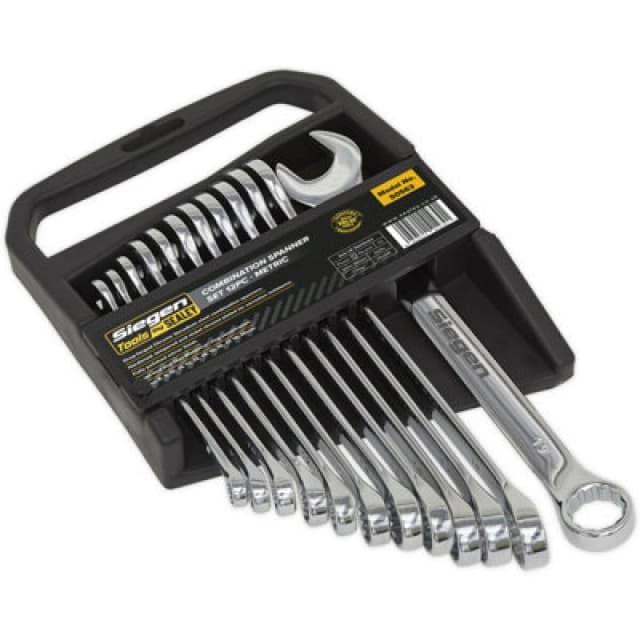 Loops 12pc Slim Handled Combination Spanner Set 12 Point Metric Ring Open End Head Multi