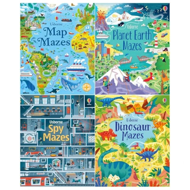Usborne Mazes Series 4 Book Set Maps Planet Earth Spy Dinosaur Puzzle Activity Books For Kids Various Books