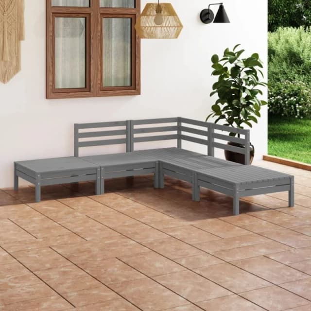VIDAXL 5 Piece Garden Lounge Set Solid Pinewood Grey Vidaxl 8720286685211