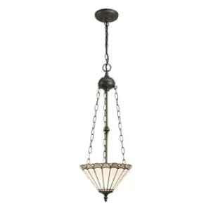 3 Light Uplighter Ceiling Pendant E27 With 30cm Tiffany Shade, Grey, Crystal, Aged Antique Brass - Luminosa Lighting