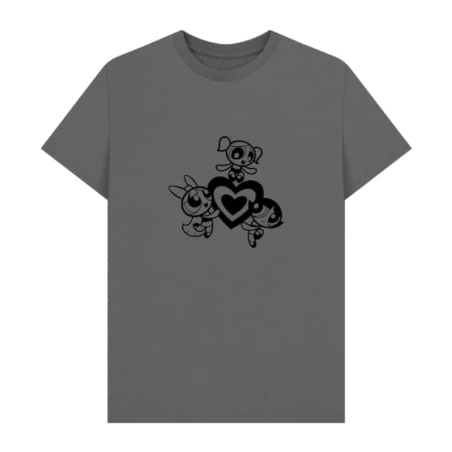 Powerpuff Girls Mens Outline T-Shirt in Charcoal Size: Small Charcoal Male S