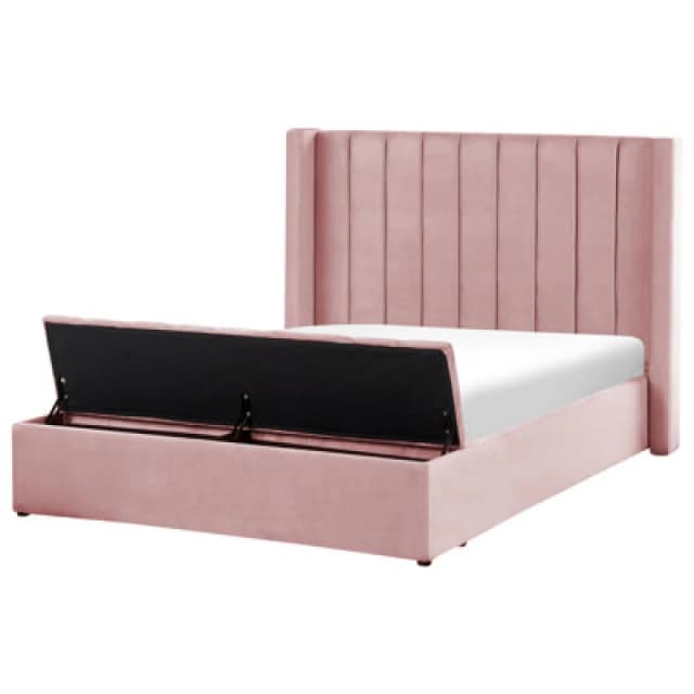 Beliani Bed With Storage Bench Velvet Noyers 140 X 200 Cm (Eu Double) Pink