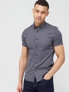 Ted Baker Namaste Geo Print Short Sleeve Shirt - Navy, Size 4, Men