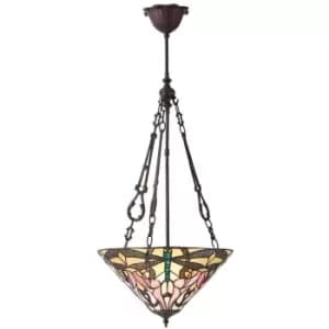 Interiors Ashton - 3 Light Medium Inverted Ceiling Pendant Bronze, Tiffany glass, E27