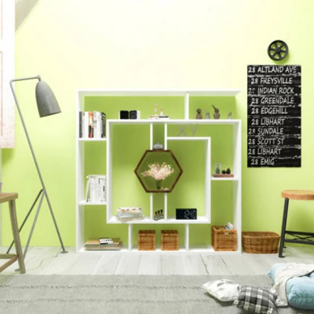 Decorotika Labrina Geometric Design Bookcase Bookshelf Shelving Unit Bright Yellow