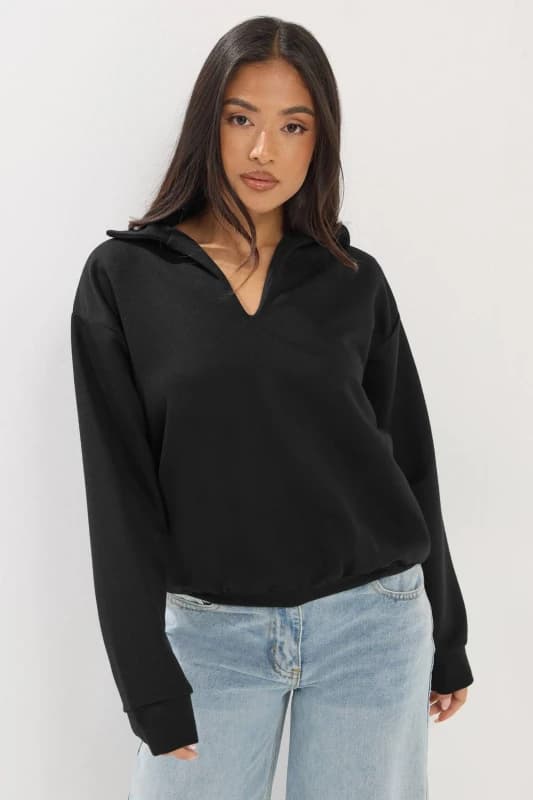 PixieGirl Womens Petite Oversized Sweatshirt in Black Size: 10 Black Female 10