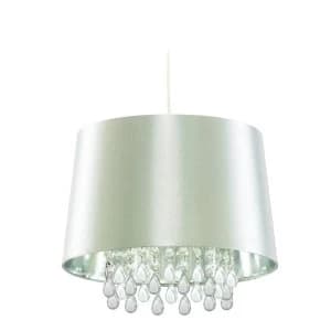 1 Light Ceiling Drop Pendant Silver with Silk Effect Shade Acrylic Drops, E27