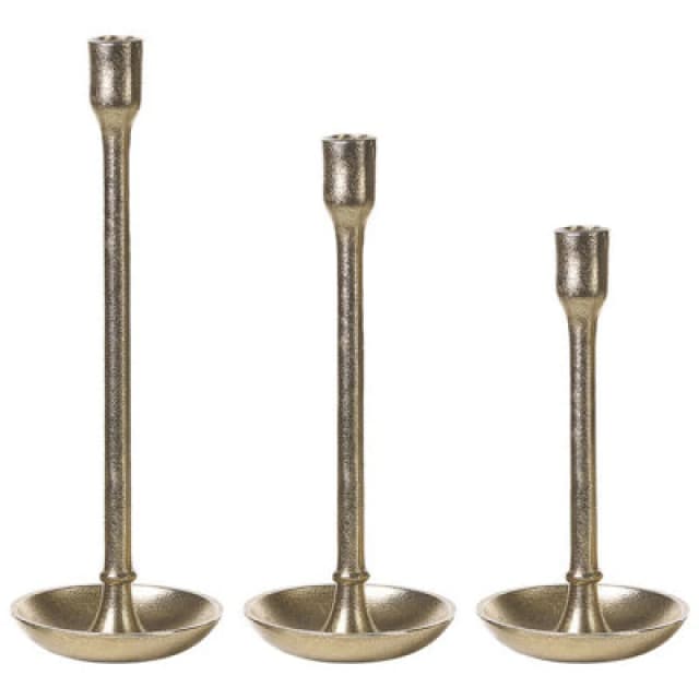 Beliani Set Of 3 Candle Holders Liwung Metal 27/33/38cm Gold