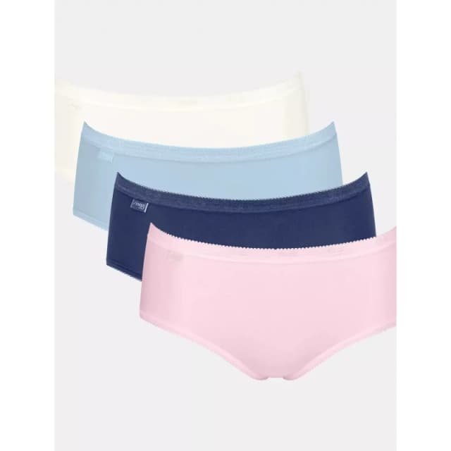 Sloggi Basic+ Knickers with High Waist in A Set of 4 Navy+Sky Blue+White+Pink Women 12;14;18