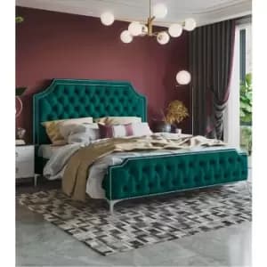 Gaia Upholstered Beds - Plush Velvet, Small Double Size Frame, Green - Green