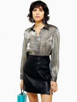 Topshop Shimmer Satin Shirt - Gunmetal