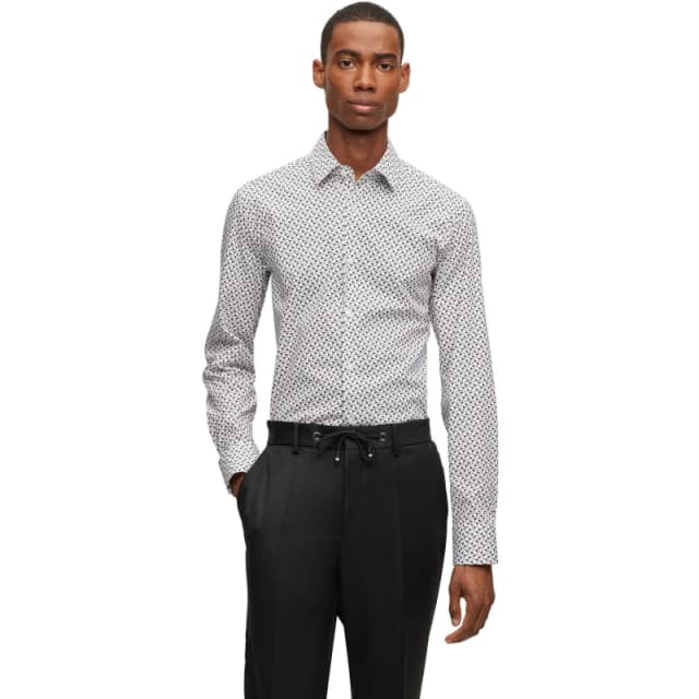 Boss Mens H Hank S Kent Long Sleeve Plain Shirt Black male 15 inch