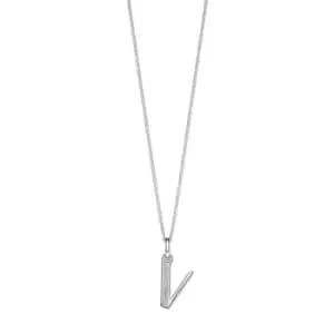 Sterling Silver Art Deco Initial 'V' Pendant with Cubic Zirconia Stone Detail