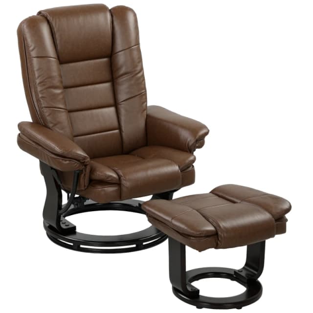 HOMCOM Swivel Manual Recliner and Footrest Set PU Leather Chair Brown, Brown 839-165V71DR