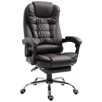 HOMCOM PU Leather Executive Home Office Chair with Retractable Footrest - Brown